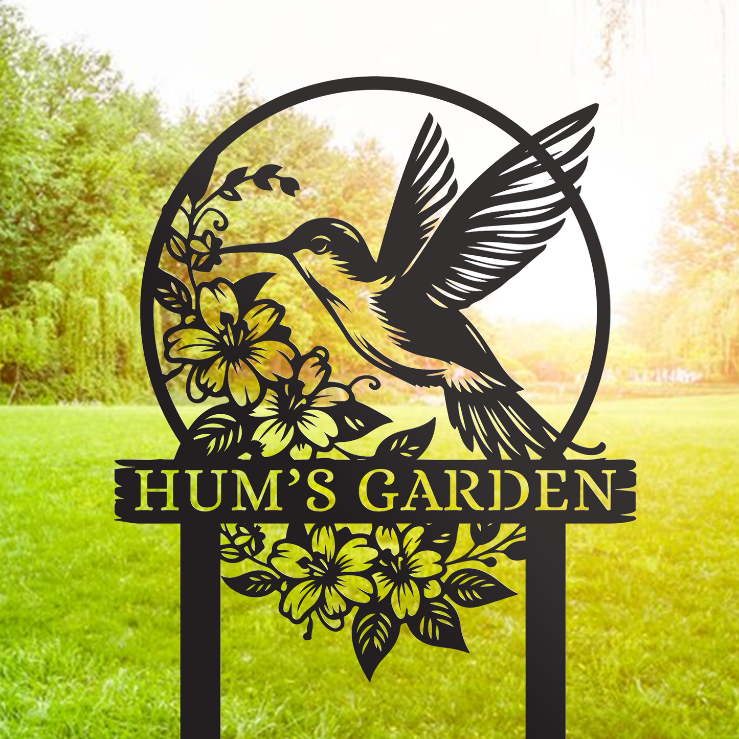 Customization Beautiful Hummingbird Garden Metal Stake, Yard And Garden Decor