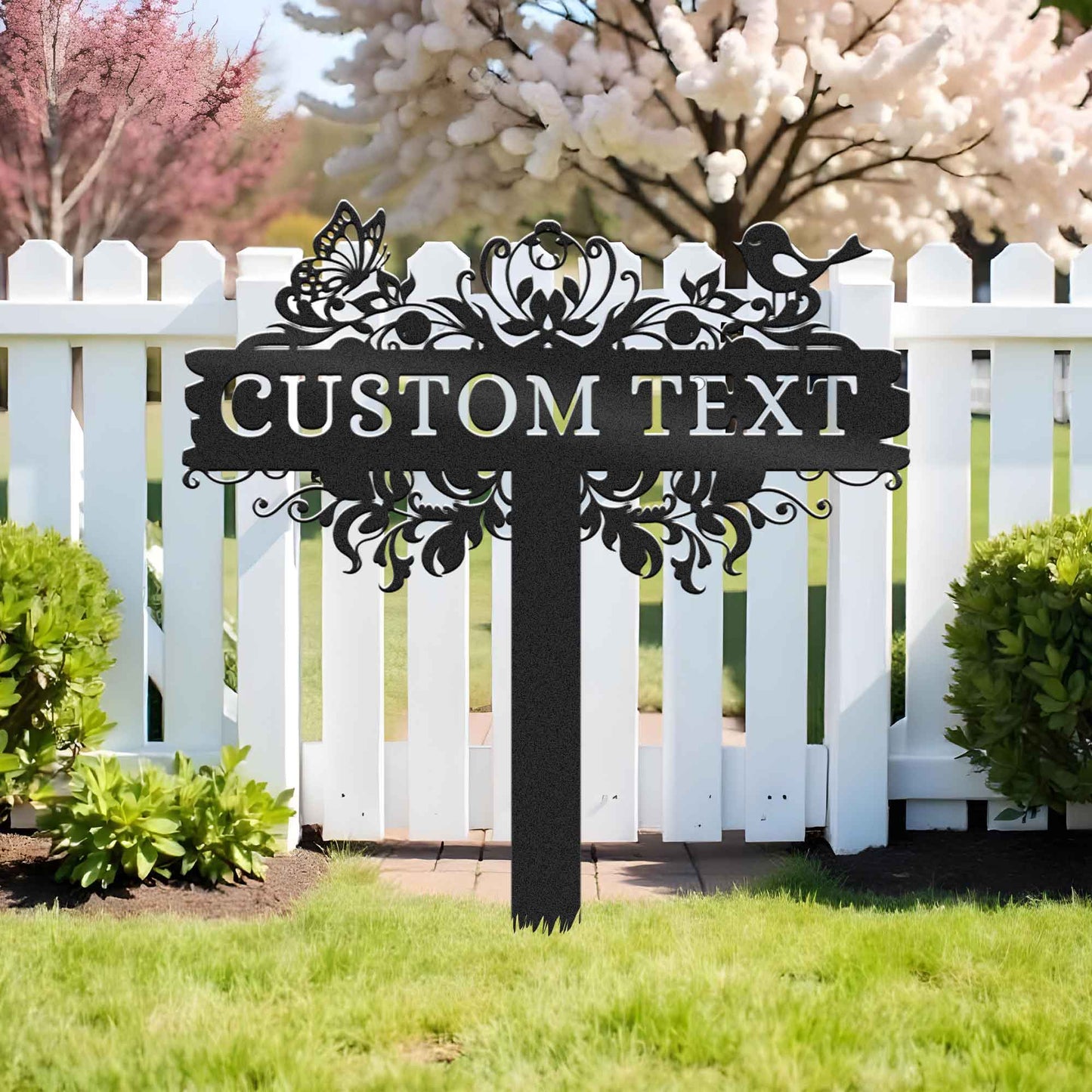 Personalized Butterfly And Bird Garden Metal Stake, Outdoor Garden Decor