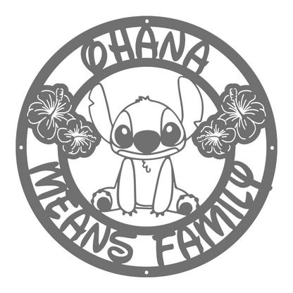 Cute Stitch Ohana Means Family Metal Sign, Stitch Home Entry Sign, Winter Festive Home Metal Decor, Christmas Decoration Metal Sign, Home And Wall Decor, Christmas Gifts