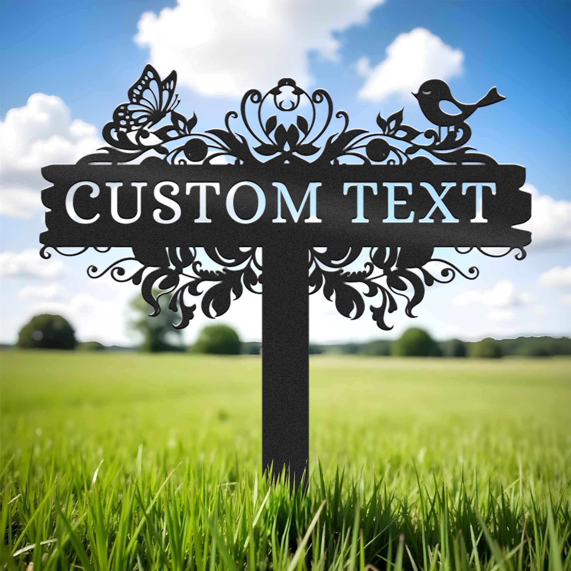 Personalized Butterfly And Bird Garden Metal Stake, Outdoor Garden Decor