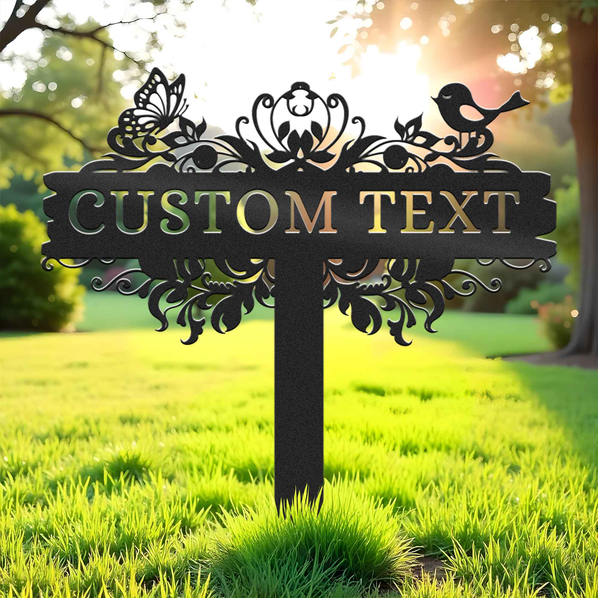 Personalized Butterfly And Bird Garden Metal Stake, Outdoor Garden Decor