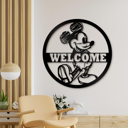 Mickey Welcome Metal Sign, Home and Wall Decor, Kids Sign, Front Door Decor, Disney Metal Sign