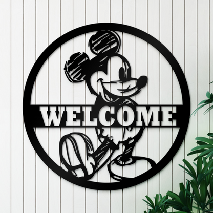 Mickey Welcome Metal Sign, Home and Wall Decor, Kids Sign, Front Door Decor, Disney Metal Sign
