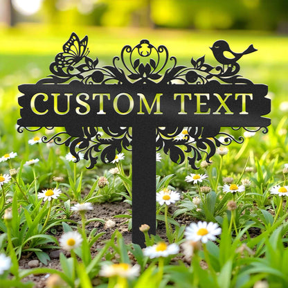 Personalized Butterfly And Bird Garden Metal Stake, Outdoor Garden Decor
