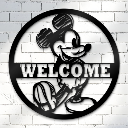 Mickey Welcome Metal Sign, Home and Wall Decor, Kids Sign, Front Door Decor, Disney Metal Sign