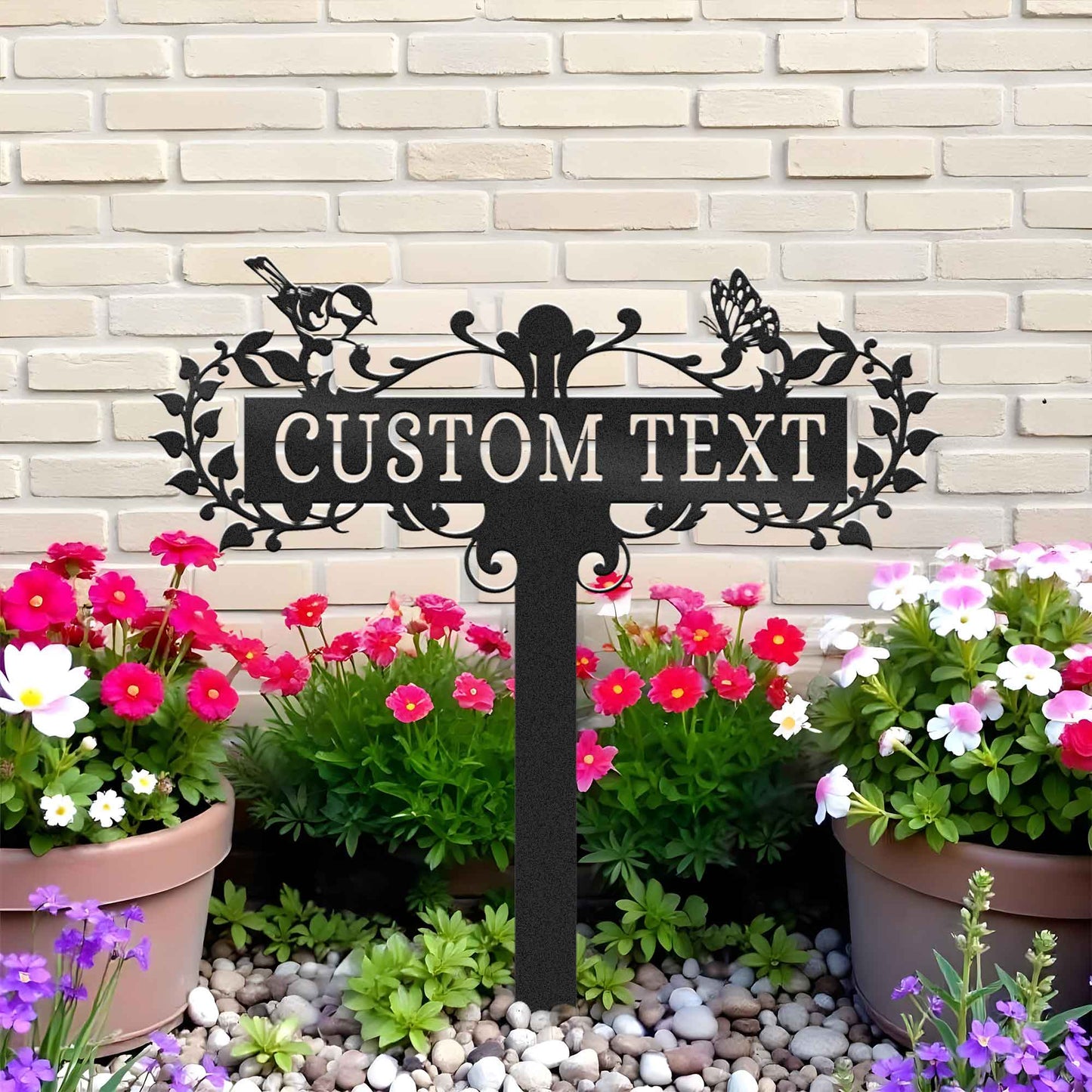 Custom Butterfly And Bird Garden Metal Stake, Garden Decor
