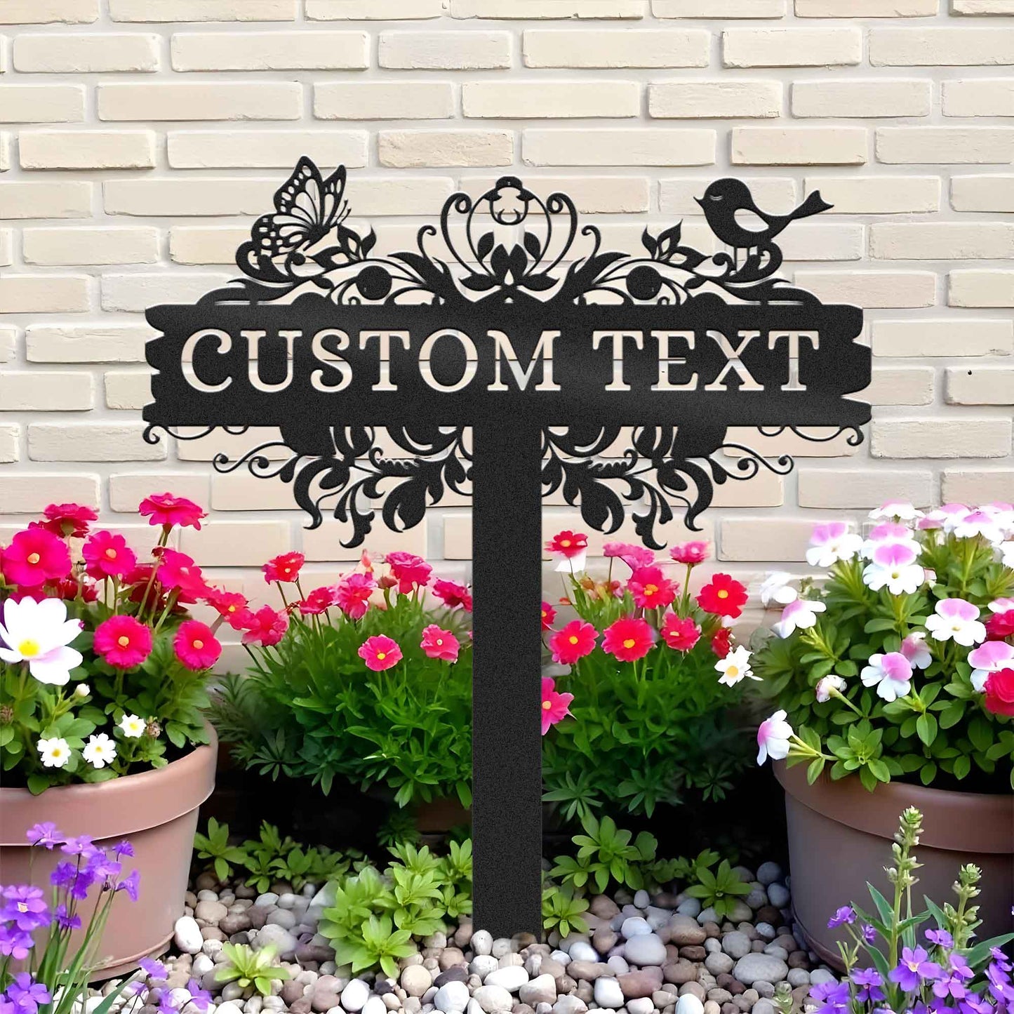 Personalized Butterfly And Bird Garden Metal Stake, Outdoor Garden Decor