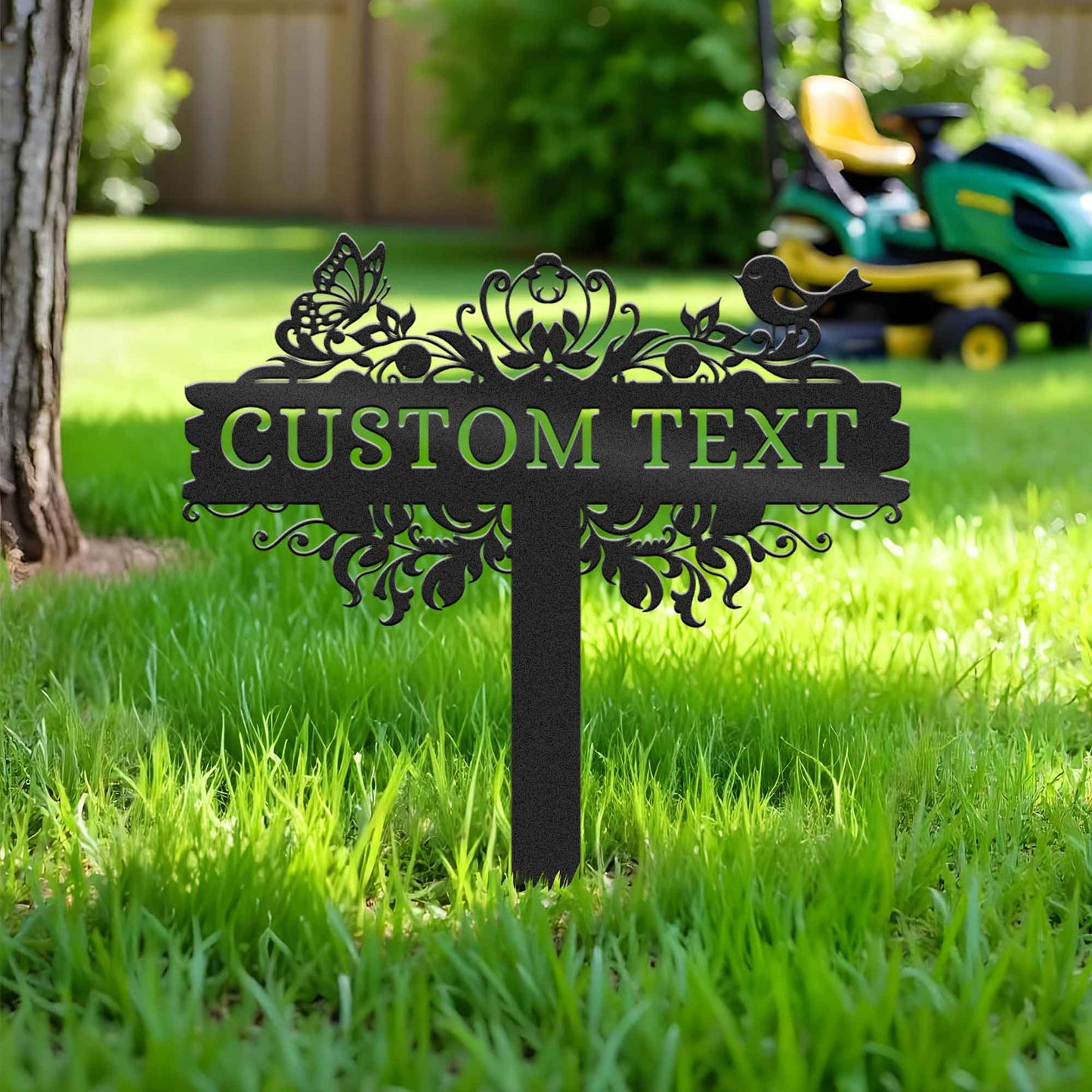 Personalized Butterfly And Bird Garden Metal Stake, Outdoor Garden Decor