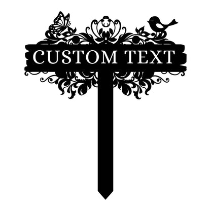 Personalized Butterfly And Bird Garden Metal Stake, Outdoor Garden Decor