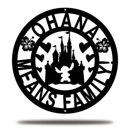 Ohana Means Family Metal Sign, Stitch Castle Home Entry Sign, Winter Festive Home Metal Decor, Christmas Decoration Metal Sign, Home And Wall Decor