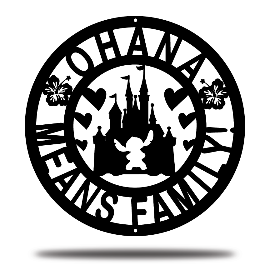 Ohana Means Family Metal Sign, Stitch Castle Home Entry Sign, Winter Festive Home Metal Decor, Christmas Decoration Metal Sign, Home And Wall Decor