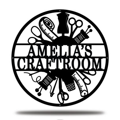 Personalized Sewing Craft Room Metal Sign, Custom Name Craft Room Metal Sign