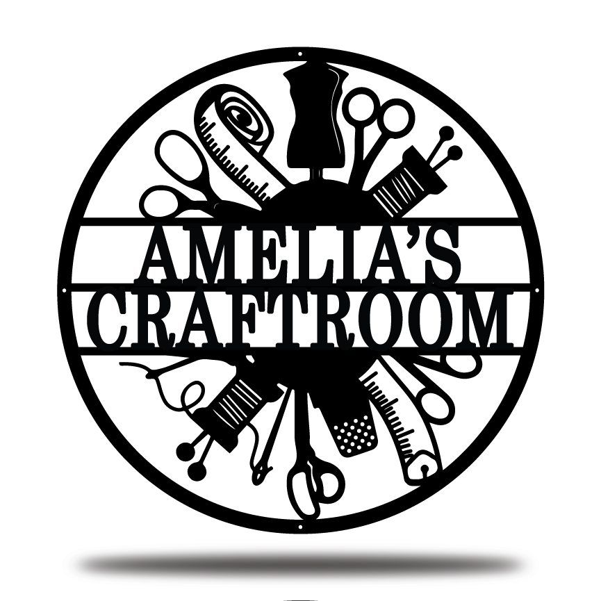 Personalized Sewing Craft Room Metal Sign, Custom Name Craft Room Metal Sign
